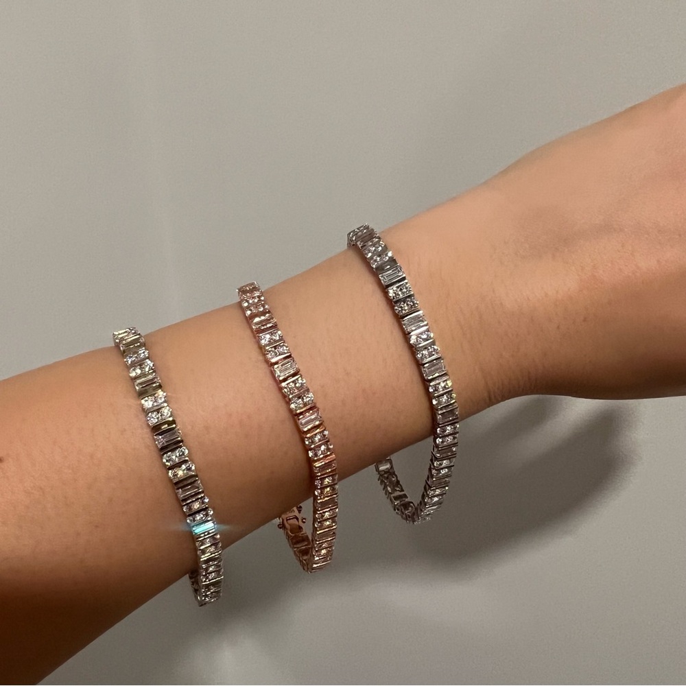 NEW Diamonique Sterling Silver Multi Cuts Tennis Bracelet